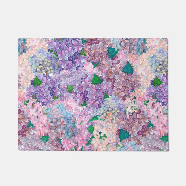 Felpudo Hydrangea y lila púrpuras azules (Anverso)