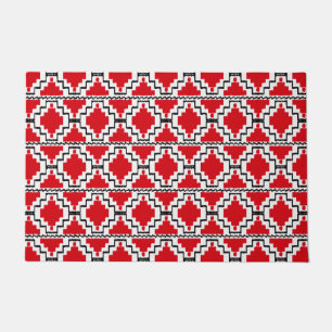 Felpudo Ikat Aztec Tribal, Rojo, Negro y Blanco