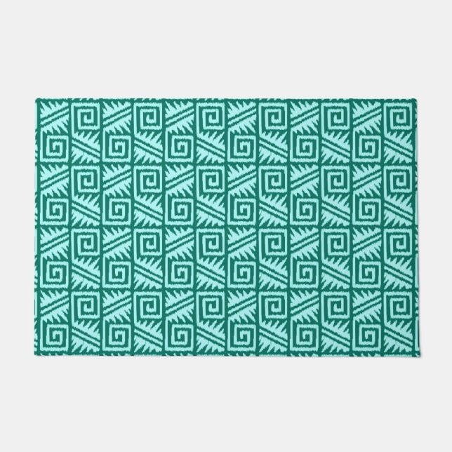 Felpudo Ikat Aztec Tribal - Turquesa y Aqua (Anverso)