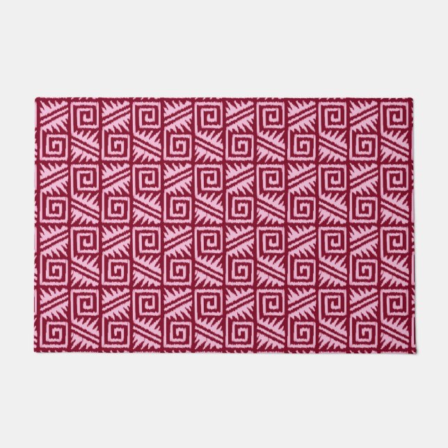 Felpudo Ikat Azteca Tribal - Burdeos y Rosa (Anverso)