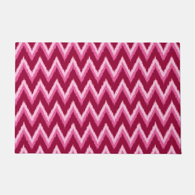 Felpudo Ikat Chevron Stripes - Borgoña, Rosa y rosa (Anverso)