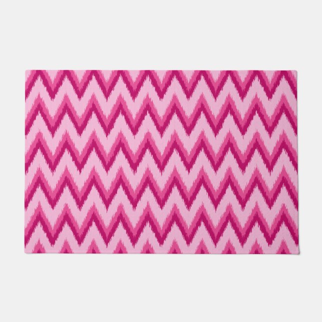 Felpudo Ikat Chevron Stripes, Fuchsia y rosa pálido (Anverso)