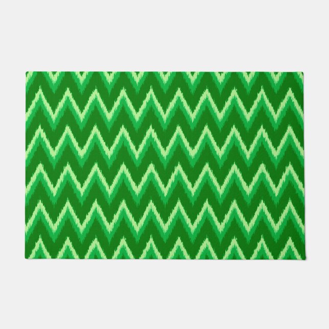 Felpudo Ikat Chevron Stripes, Pine y Lime Green (Anverso)