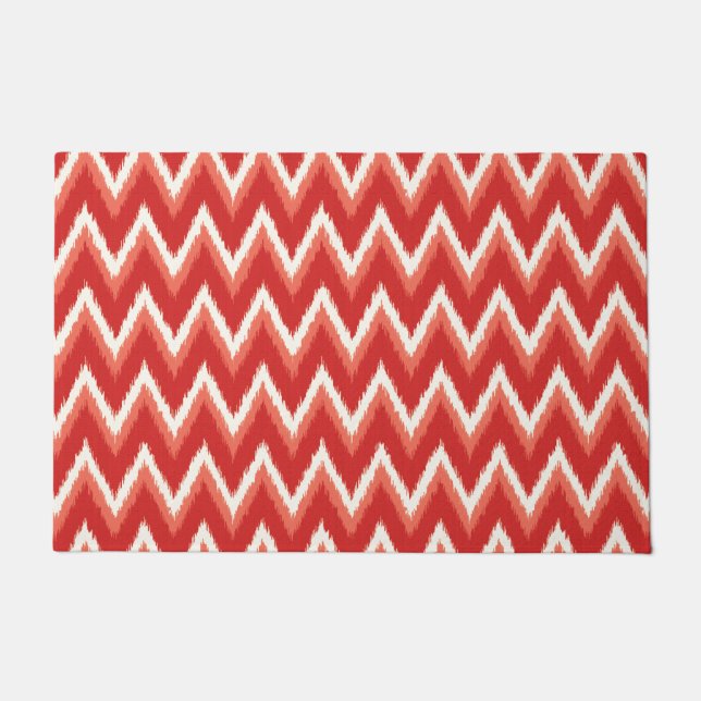 Felpudo Ikat Chevron Stripes, Rust Naranja y White (Anverso)