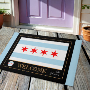 Felpudo Illinois & Chicago Flag, City house mat /sport Est