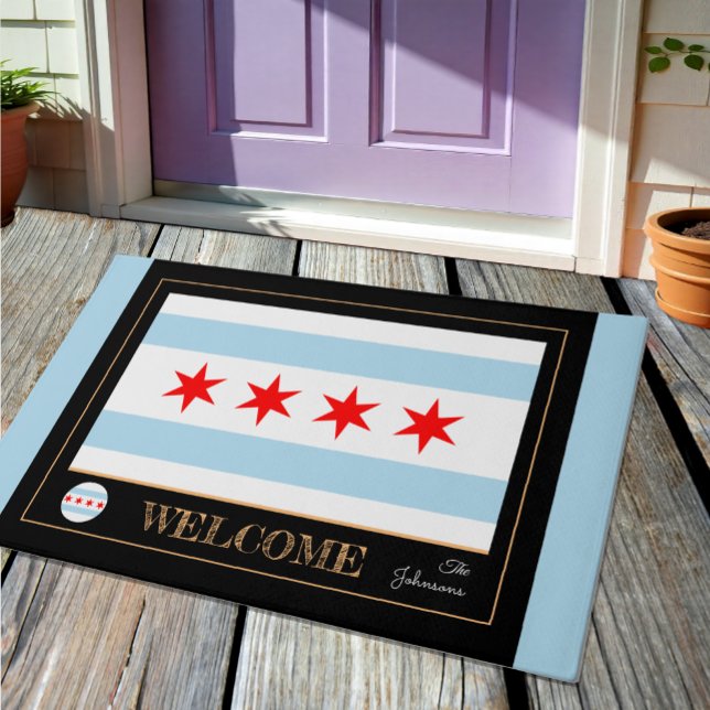 Felpudo Illinois & Chicago Flag, City house mat /sport Est (Subido por el creador)