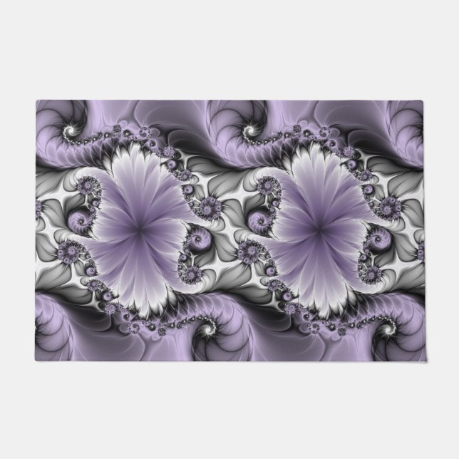 Felpudo Ilusión Lilac Resumen Arte Fractal Floral Fantasía (Anverso)