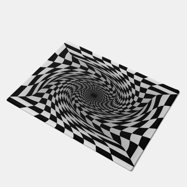 Felpudo Ilusión óptica 3D Vórtex negro y blanco moderno (Angular)