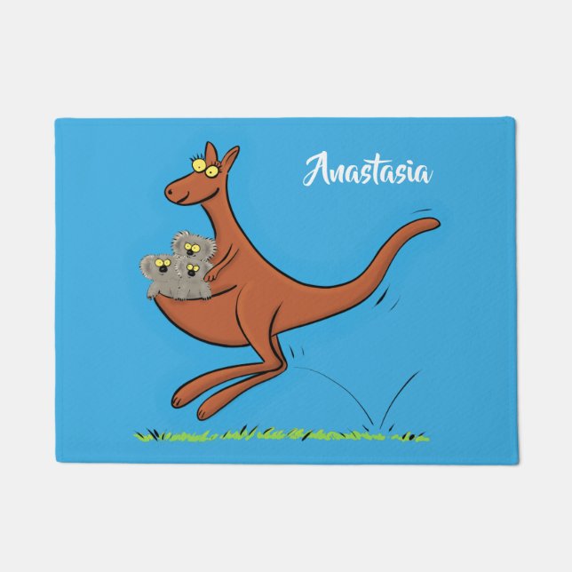 Felpudo Ilustracion de canguro y personalizado de koalas (Anverso)