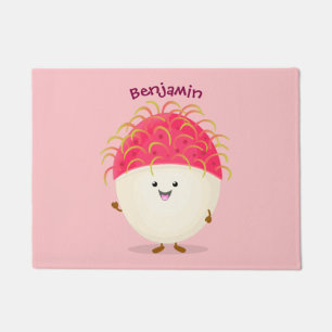 Felpudo Ilustración de dibujos animados de rambután rosa l
