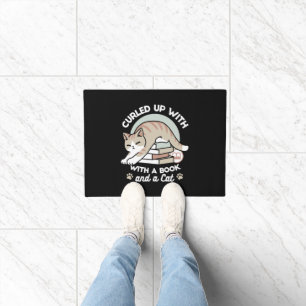 Felpudo Ilustracion de Gato de Amante de Libros - Curva y 