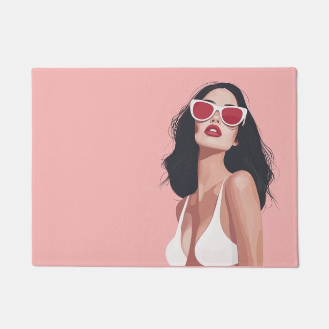 Felpudo Ilustracion De Moda Mujer Elegante Con Gafas De So (Anverso)