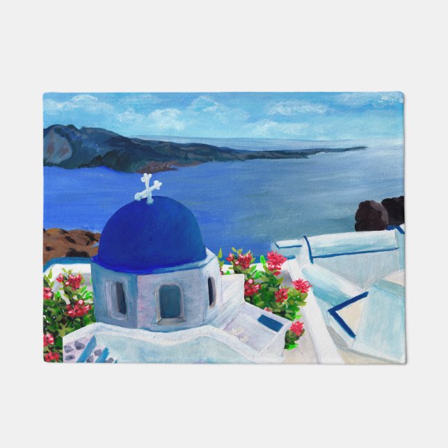 Felpudo Ilustracion de moda Santorini Grecia (Anverso)