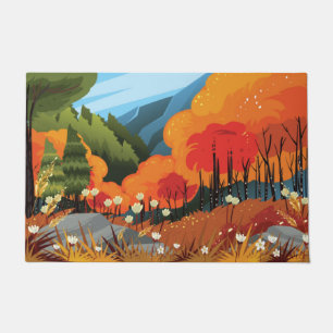 Felpudo Ilustración de paisaje de otoño brillante