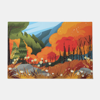 Felpudo Ilustración de paisaje de otoño brillante