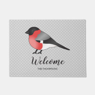 Felpudo Ilustración de pájaro bonito y bienvenida con nomb