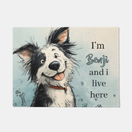 Felpudo Ilustracion de perro sonriente con nombre personal