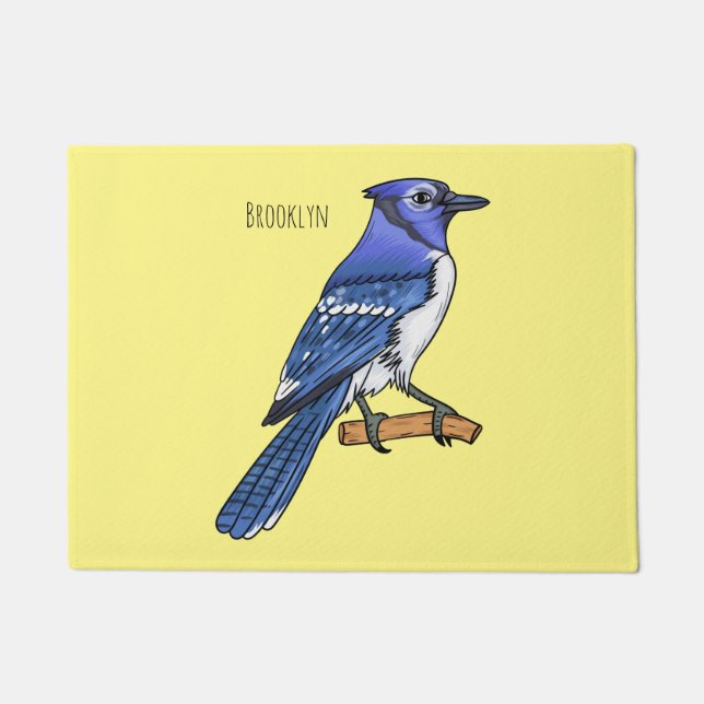Felpudo Ilustracion de personalizado de ave azul jay (Anverso)