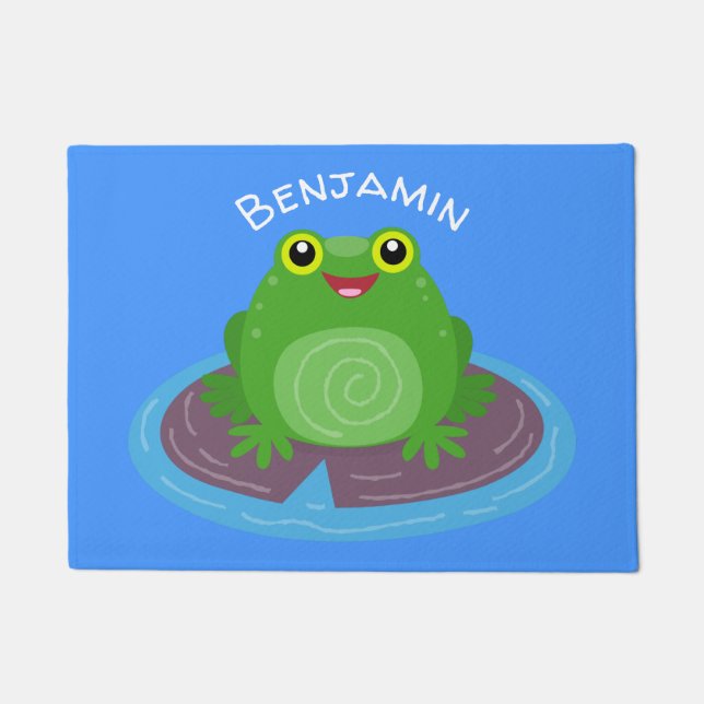 Felpudo Ilustracion de personalizado de rana verde alegre (Anverso)