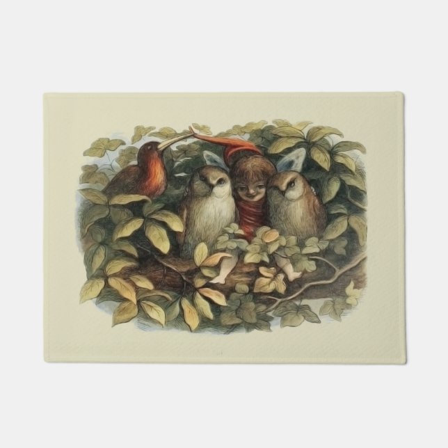 Felpudo Ilustracion Natural de las Lechuzas y las Fe de El (Anverso)