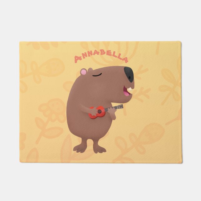 Felpudo Ilustracion personalizado de capybara ukulele cant (Anverso)