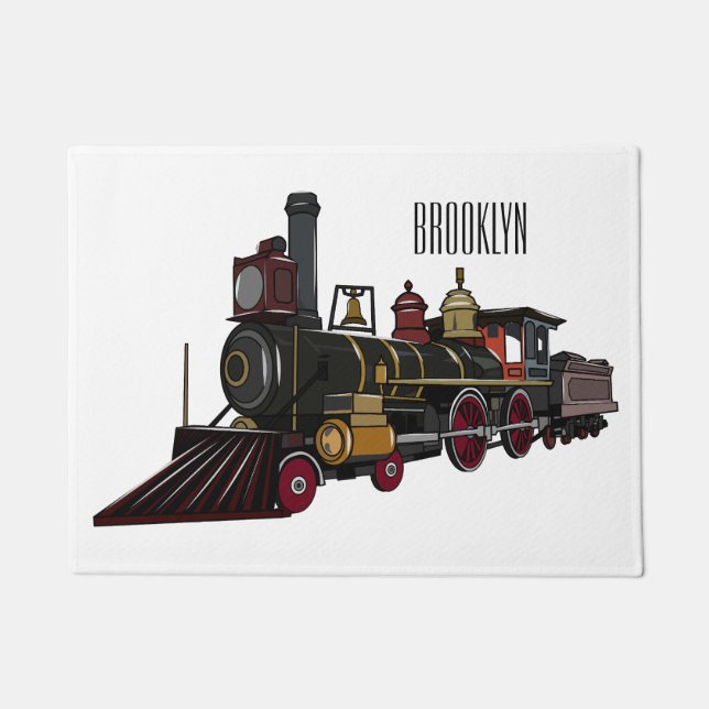 Felpudo Ilustracion personalizado de locomotora de vapor (Anverso)