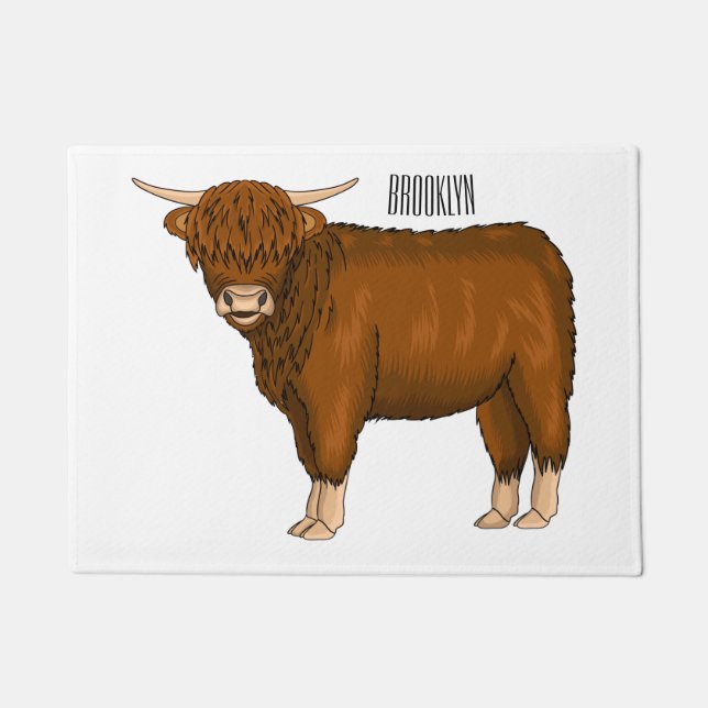 Felpudo Ilustracion personalizado de vaca de Highland (Anverso)