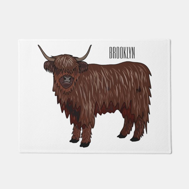 Felpudo Ilustracion personalizado de vaca de Highland (Anverso)