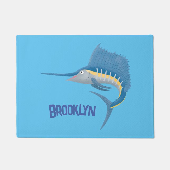 Felpudo Ilustracion personalizado divertido de pez espada (Anverso)