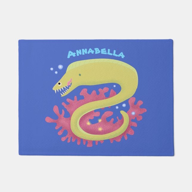 Felpudo Ilustracion personalizado gracioso de moray verde (Anverso)