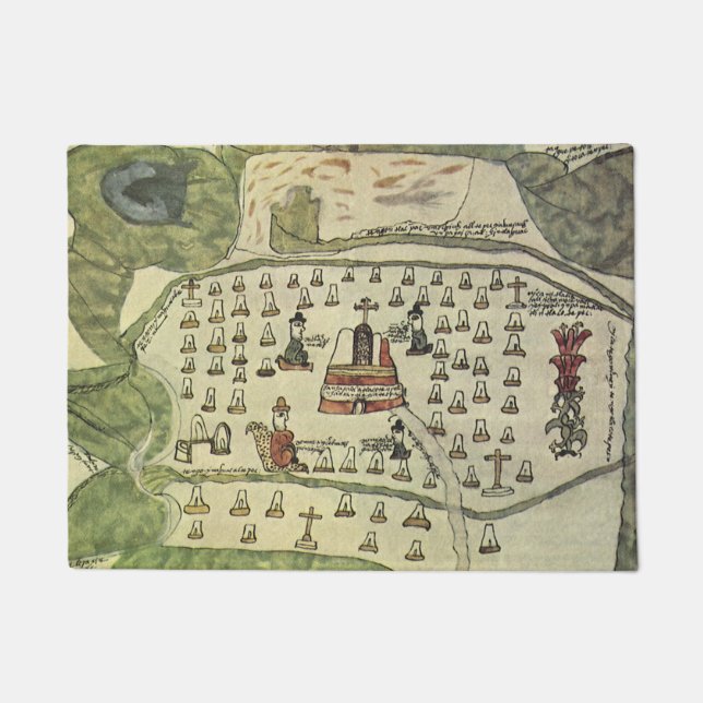 Felpudo Imperio Azteca de Moctezuma, Mapa Antiguo del Mund (Anverso)
