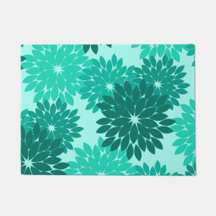 Felpudo Impresión de kimono floral moderna, turquesa, Verd