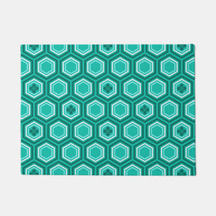 Felpudo Impresión de Kimono Hexagonal, Verde azulada, Aqua