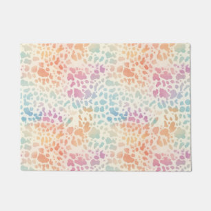 Felpudo Impresión de leopardo de acuarela arcoíris pastel