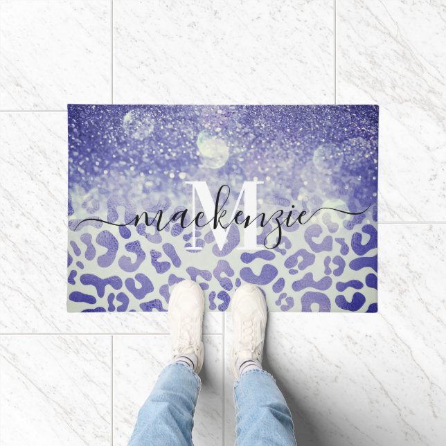 Felpudo Impresión de leopardo de Purpurina azul (Interior)