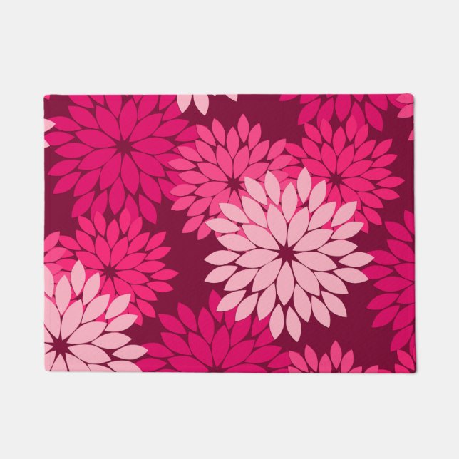 Felpudo Impresión floral moderna del kimono, rosa coralino (Anverso)