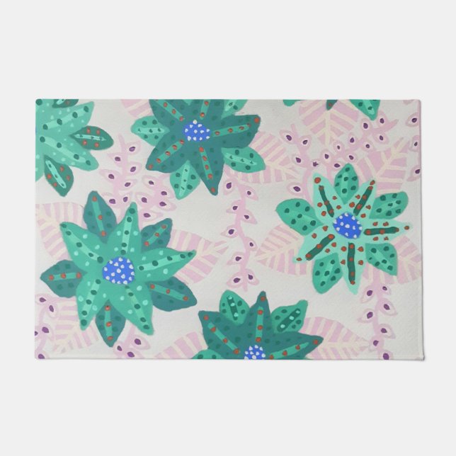 Felpudo Impresión floral verde festiva de menta (Anverso)