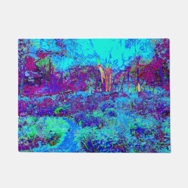 Felpudo Impresionante Psicodélico Paisaje del Jardín Azul (Anverso)