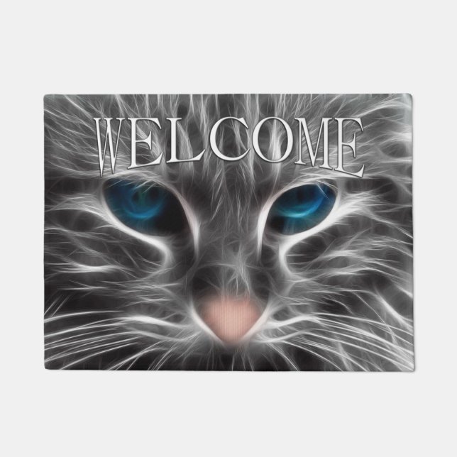 Felpudo Increíble Cara de Gato de Ojos Azules (Anverso)
