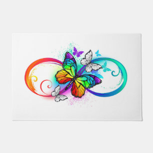 Felpudo Infinidad brillante con la mariposa arcoiris