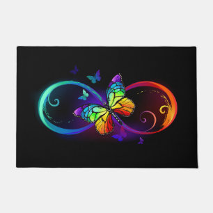 Felpudo Infinidad vibrante con mariposa arco iris sobre ne