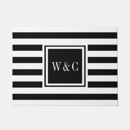 Felpudo Iniciales personalizadas Monograma negro y blanco