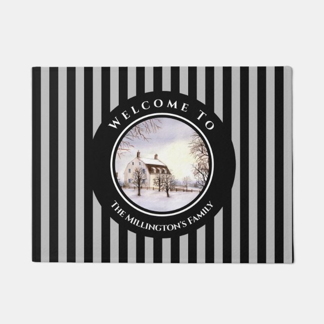 Felpudo Invierno en Nueva Inglaterra Navidades Círculo Gri (Anverso)