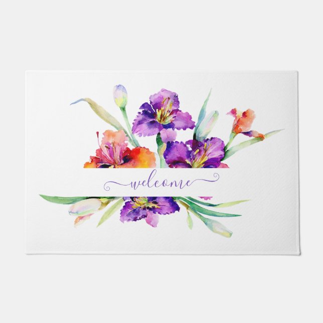 Felpudo Iris personalizado con acuarela púrpura (Anverso)