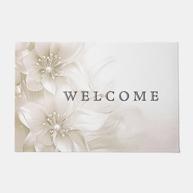 Felpudo Ivory White Flowers Doormat (Anverso)