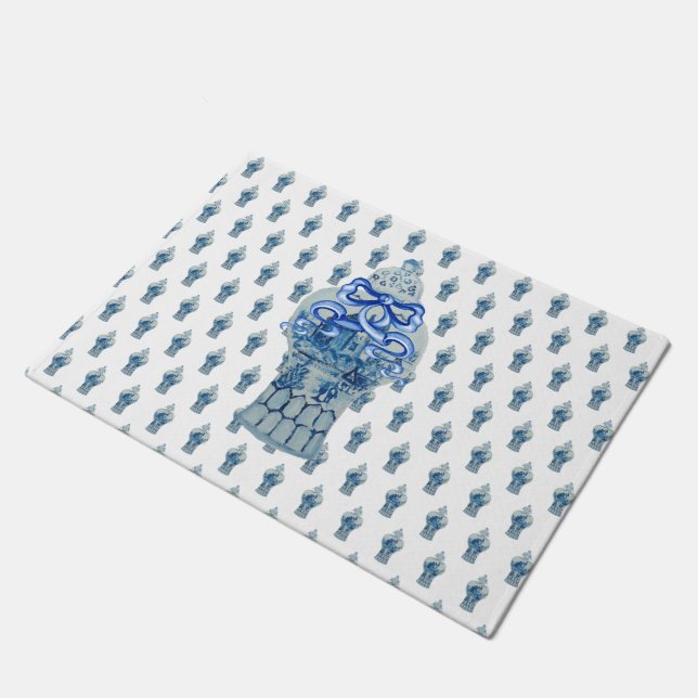 Felpudo Jar de jengibre azul y blanco (Angular)