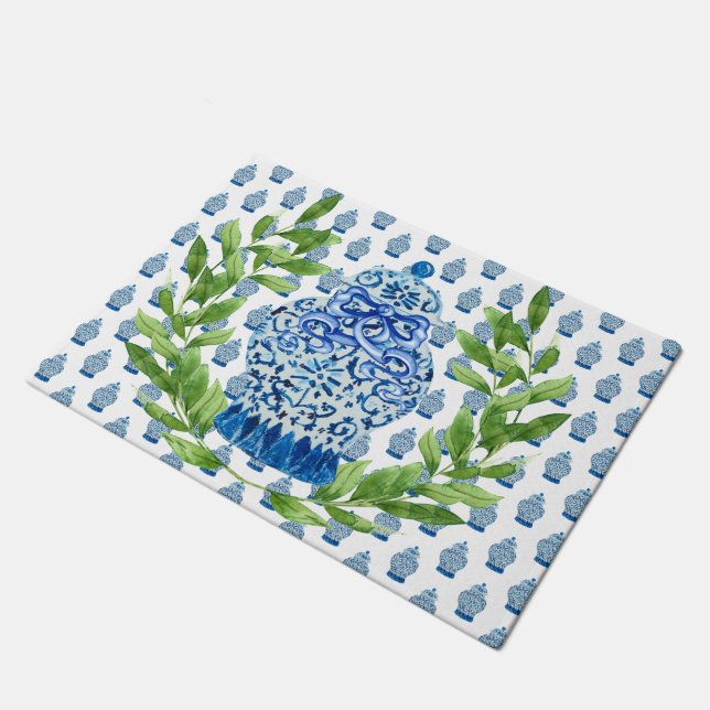 Felpudo Jar de jengibre azul y blanco (Angular)