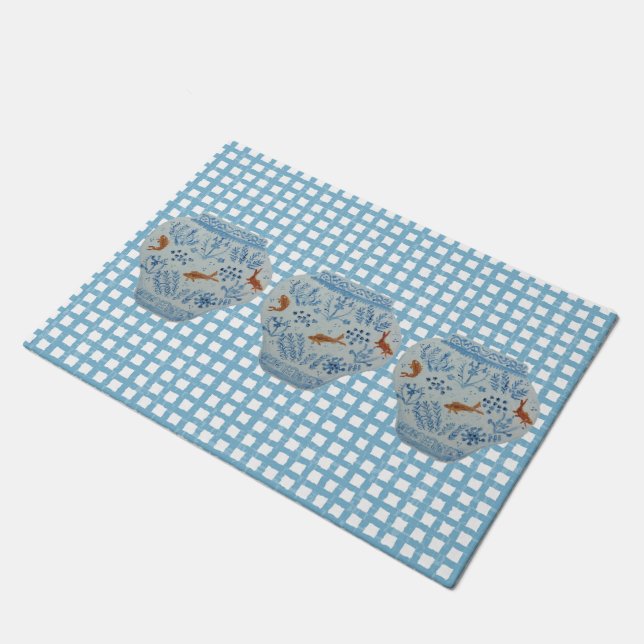 Felpudo Jar Doormat de jengibre azul y blanco (Angular)