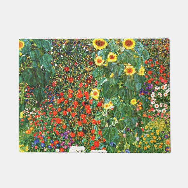 Felpudo Jardín de granja con girasoles, pintura famosa (Anverso)