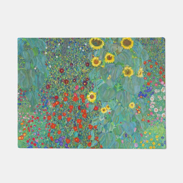 Felpudo Jardín de granja con girasoles por Gustav Klimt (Anverso)
